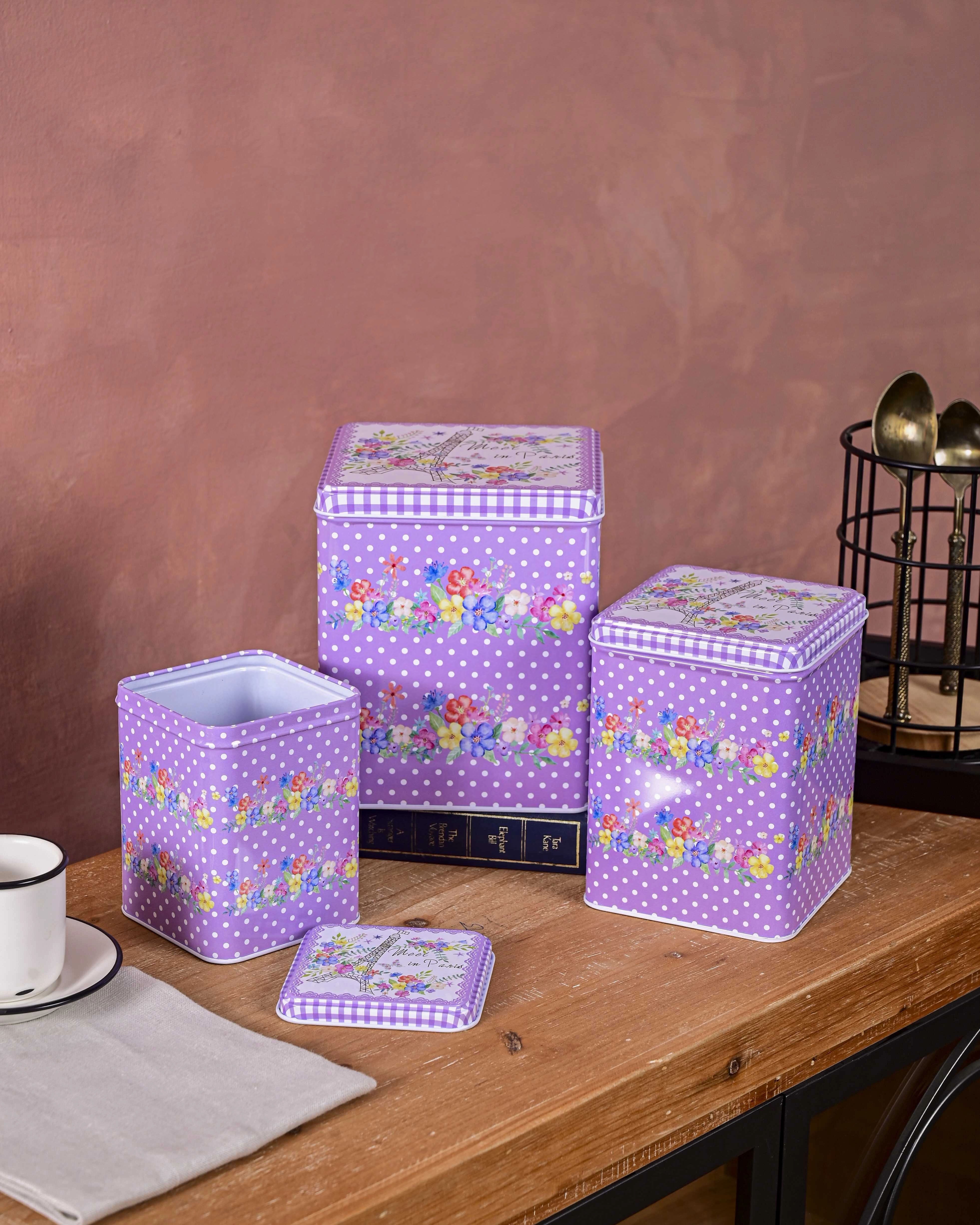 Lavender Polka Storage Canisters - Set Of 3modern kitchen decor ,kitchen dinner set ,dinnerware 