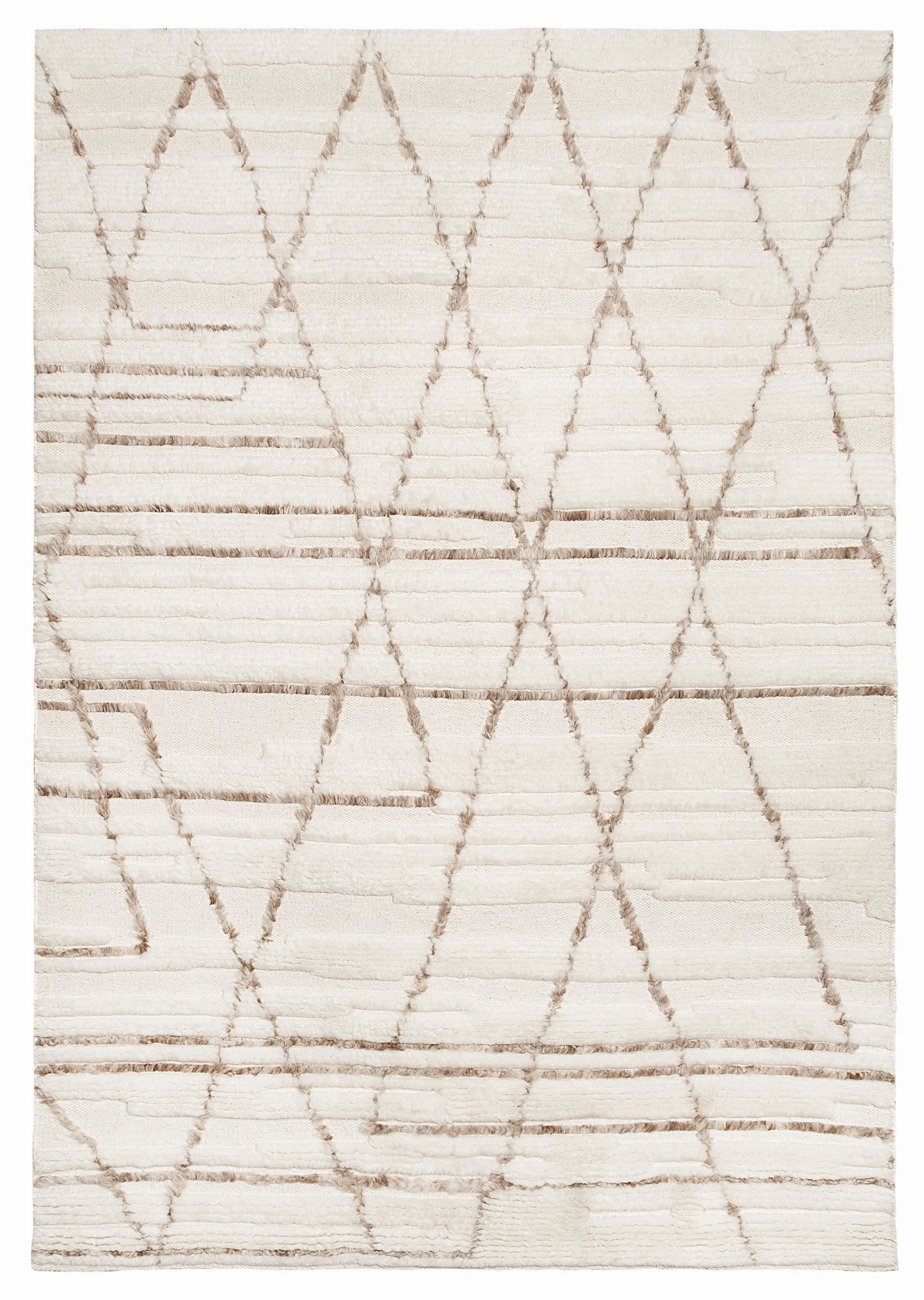 Leona Ivory Beige Tribal Wool Shag Rugmodern color block patchwork rug