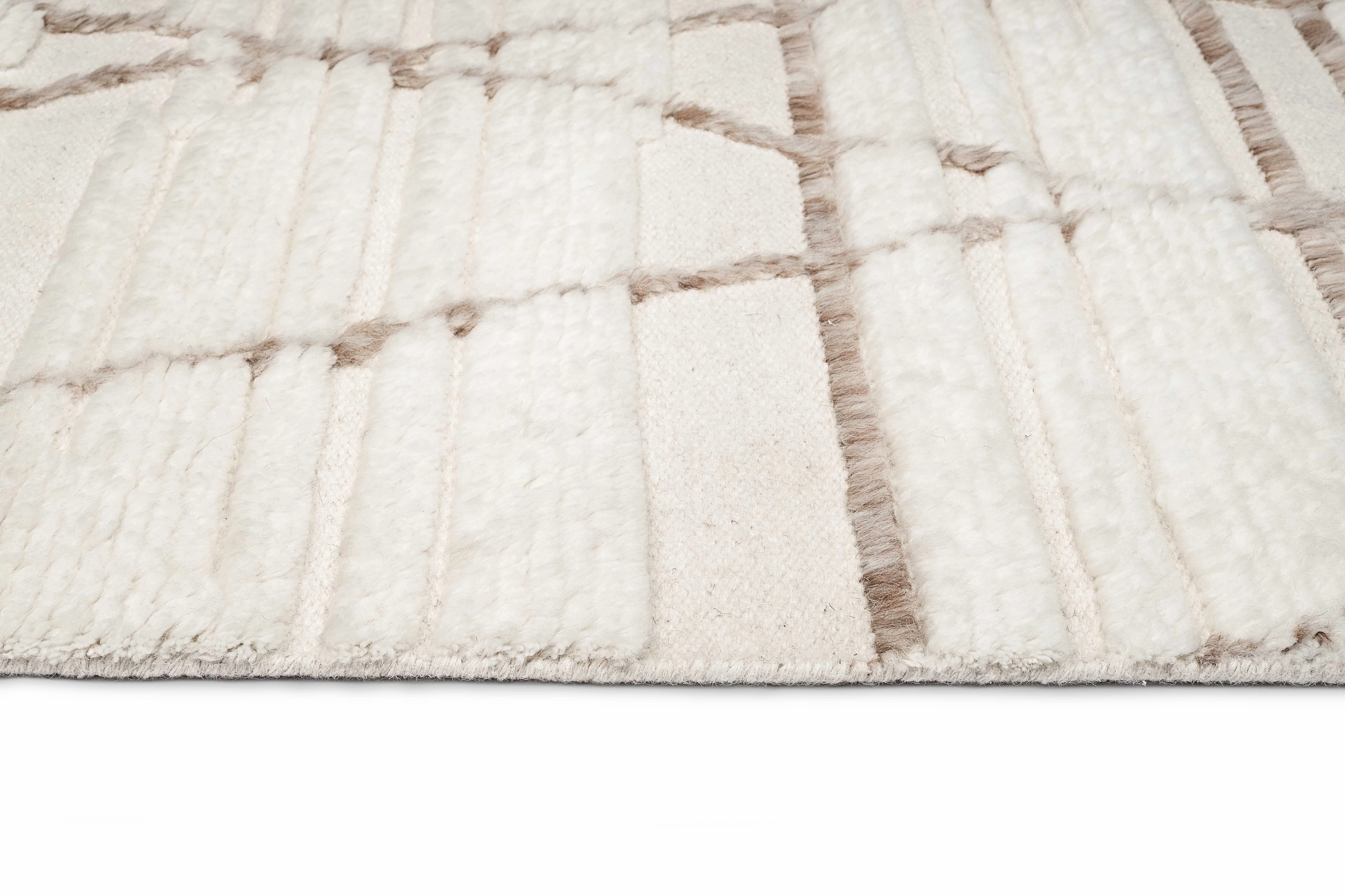 Leona Ivory Beige Tribal Wool Shag Rug