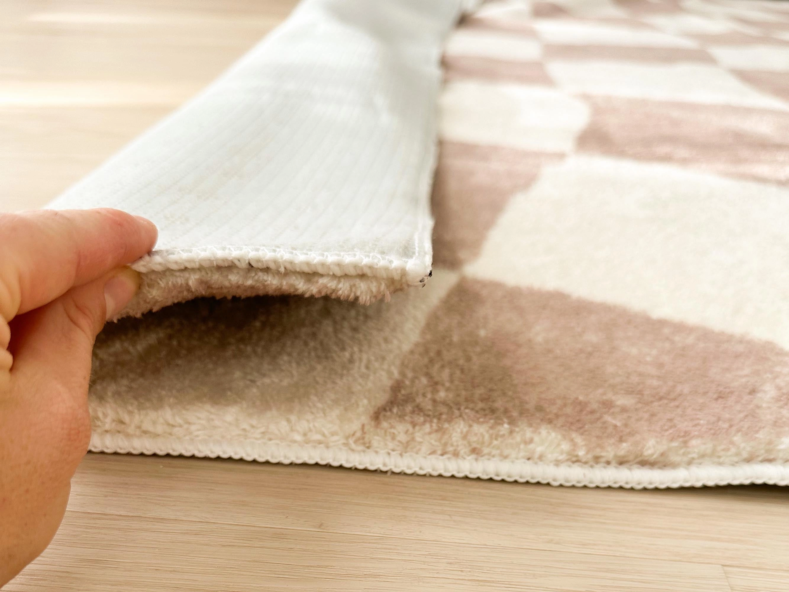 Logan Beige and Ivory Abstract Checkered Washable Rug