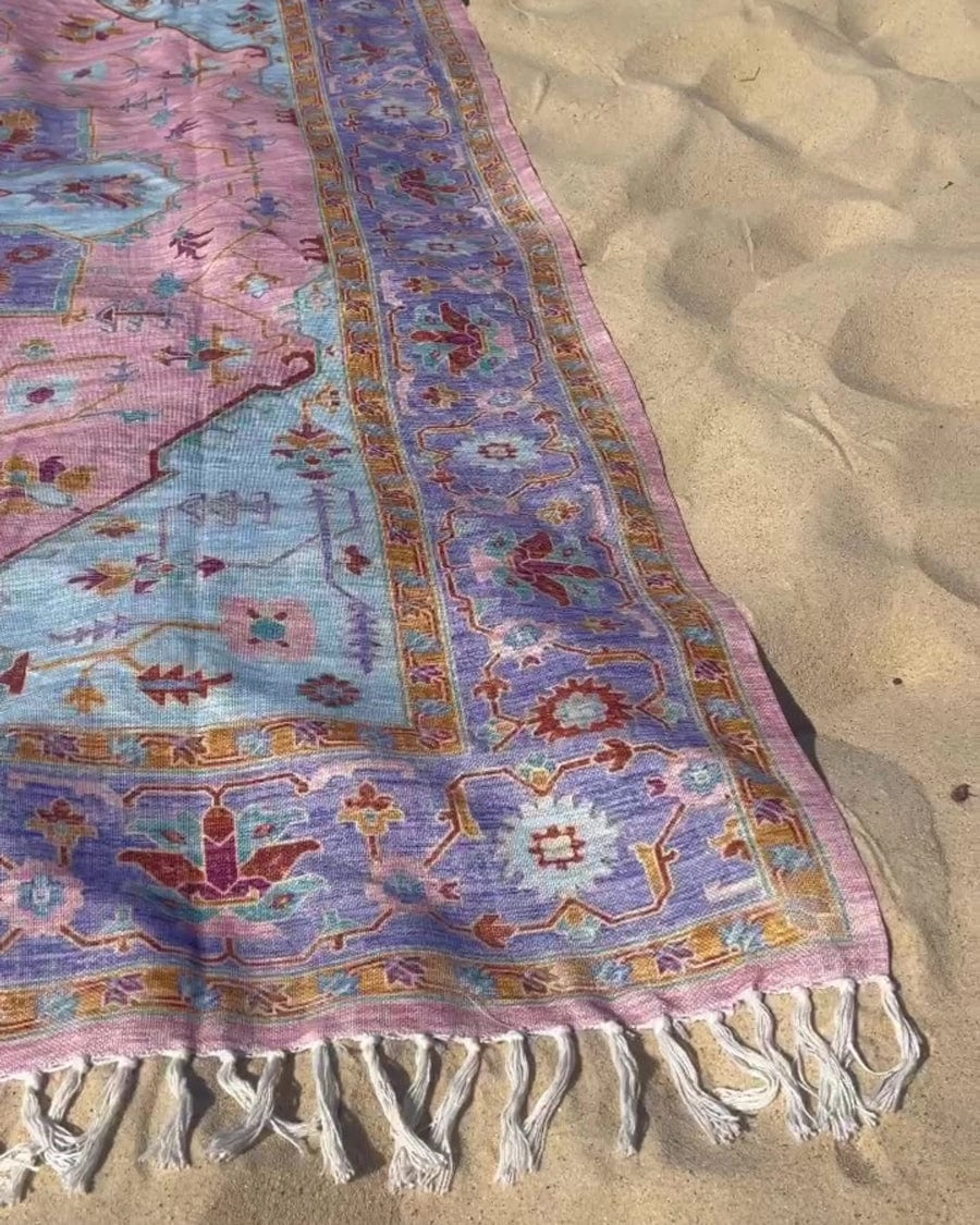 Lupita Blue and Purple Floral Picnic Rug