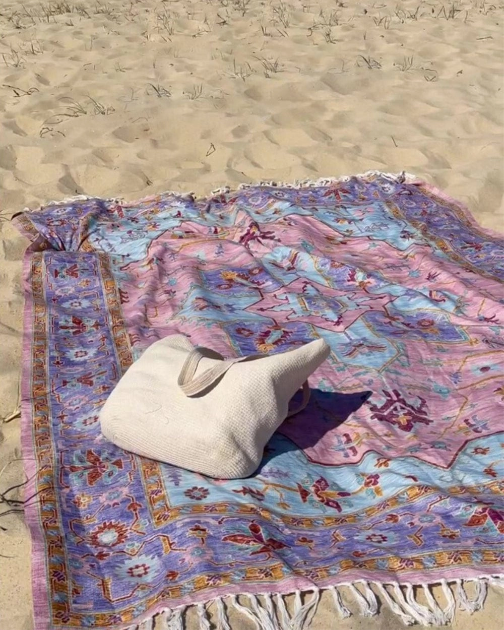 Lupita Blue and Purple Floral Picnic Rug