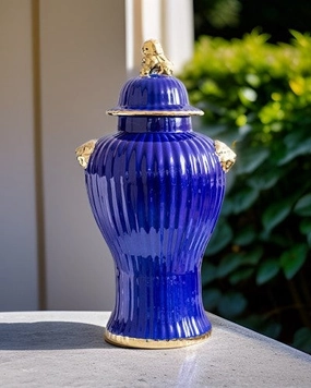 Luxe Royal Blue Foo Dog Temple Jar-Largehome decor ,wall decor 