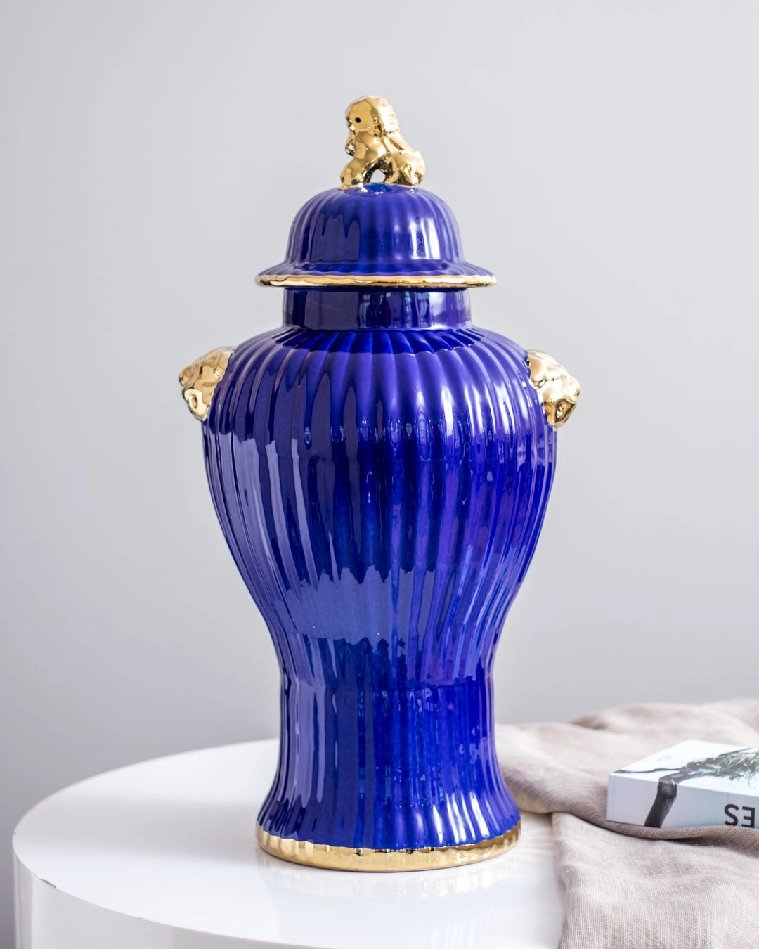 Luxe Royal Blue Foo Dog Temple Jar-Large