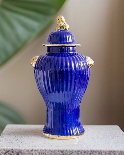 Luxe Royal Blue Foo Dog Temple Jar-Large