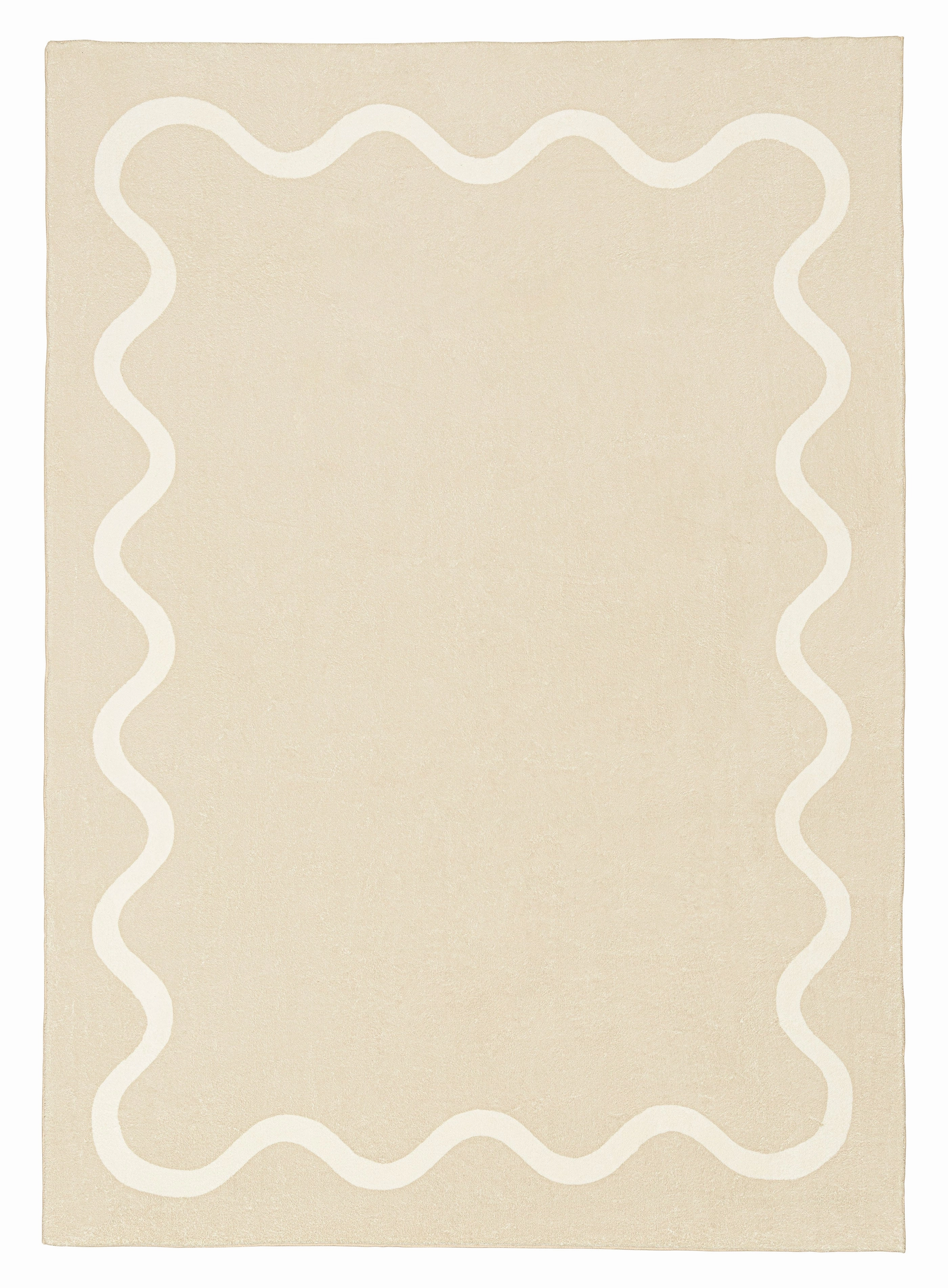 Mahali Beige Ivory Wiggle Bordered Washable Rugmodern color block patchwork rug