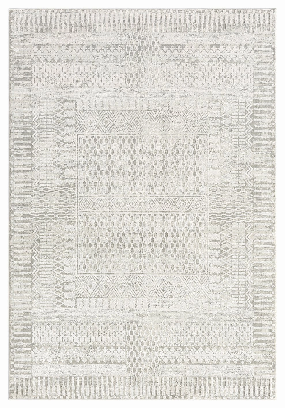Makeda Ivory and Grey Distressed Tribal Rug *NO RETURNS UNLESS FAULTYmodern color block patchwork rug
