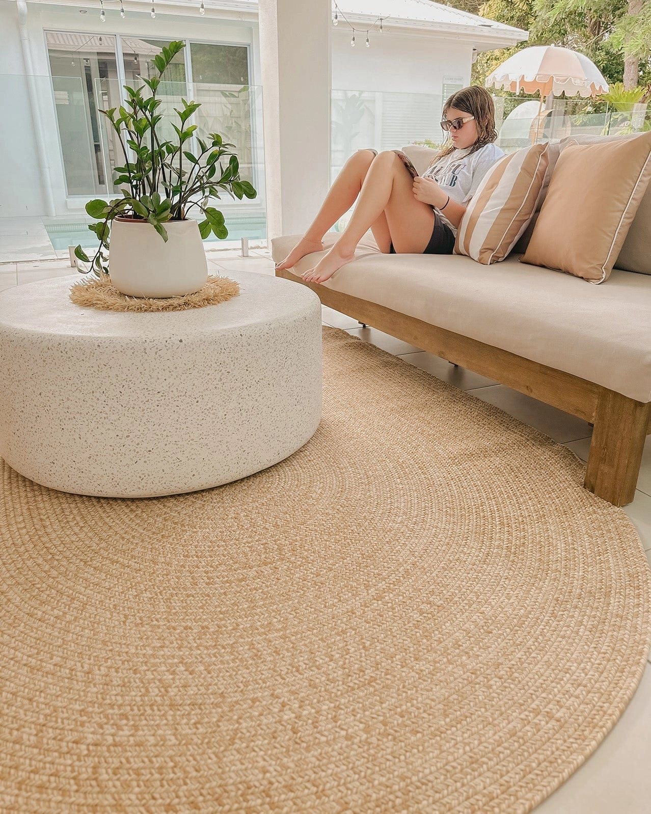 Malia Beige Braided Flatweave Indoor Outdoor Oval Rug