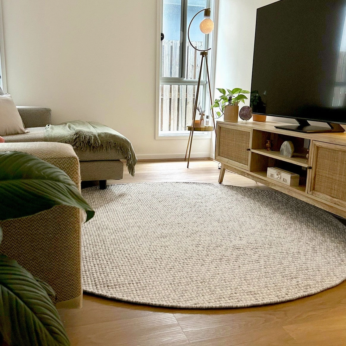Mallory Marbled Cream and Grey Chunky Wool Round Rug