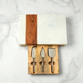 Marble & Wood Serving Board With Cheese Server Setmultipurpose serving tray