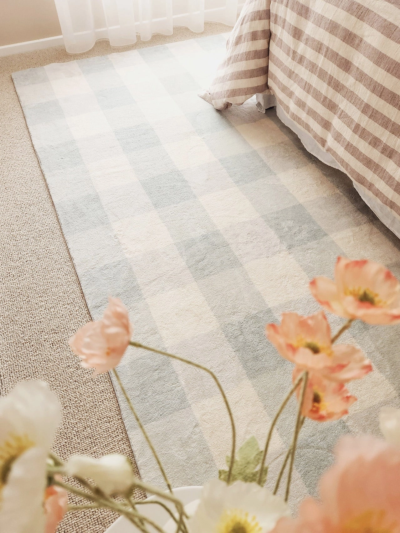 Marcia Blue and Cream Gingham Washable Rug