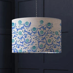 Mariani Eva Printed Lamp Shade Cobaltreplacement lampshade,White Linen Drum Lampshade for Table or Floor Lamp