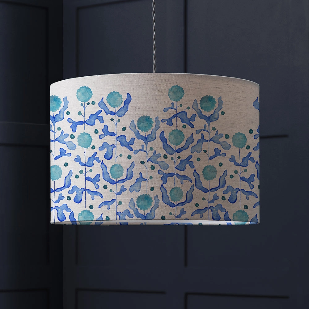 Mariani Eva Printed Lamp Shade Cobaltreplacement lampshade,White Linen Drum Lampshade for Table or Floor Lamp