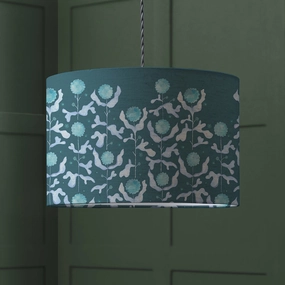 Mariani Eva Printed Lamp Shade Tealreplacement lampshade,White Linen Drum Lampshade for Table or Floor Lamp