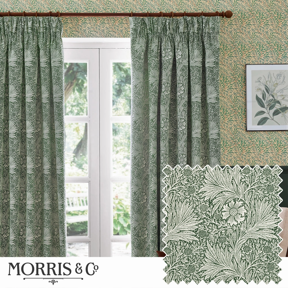 Marigold Floral Jacquard Pencil Pleat Curtains Leaf Greenbedding sets ,throw blankets 