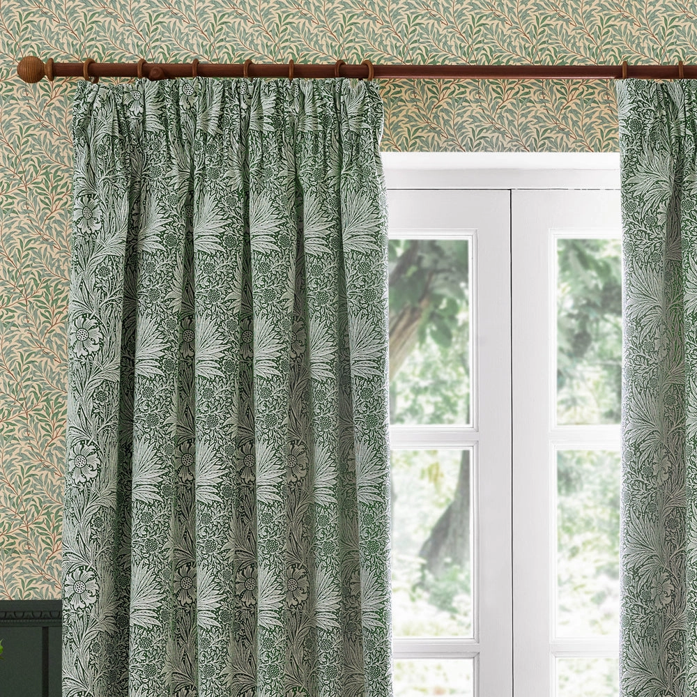 Marigold Floral Jacquard Pencil Pleat Curtains Leaf Green