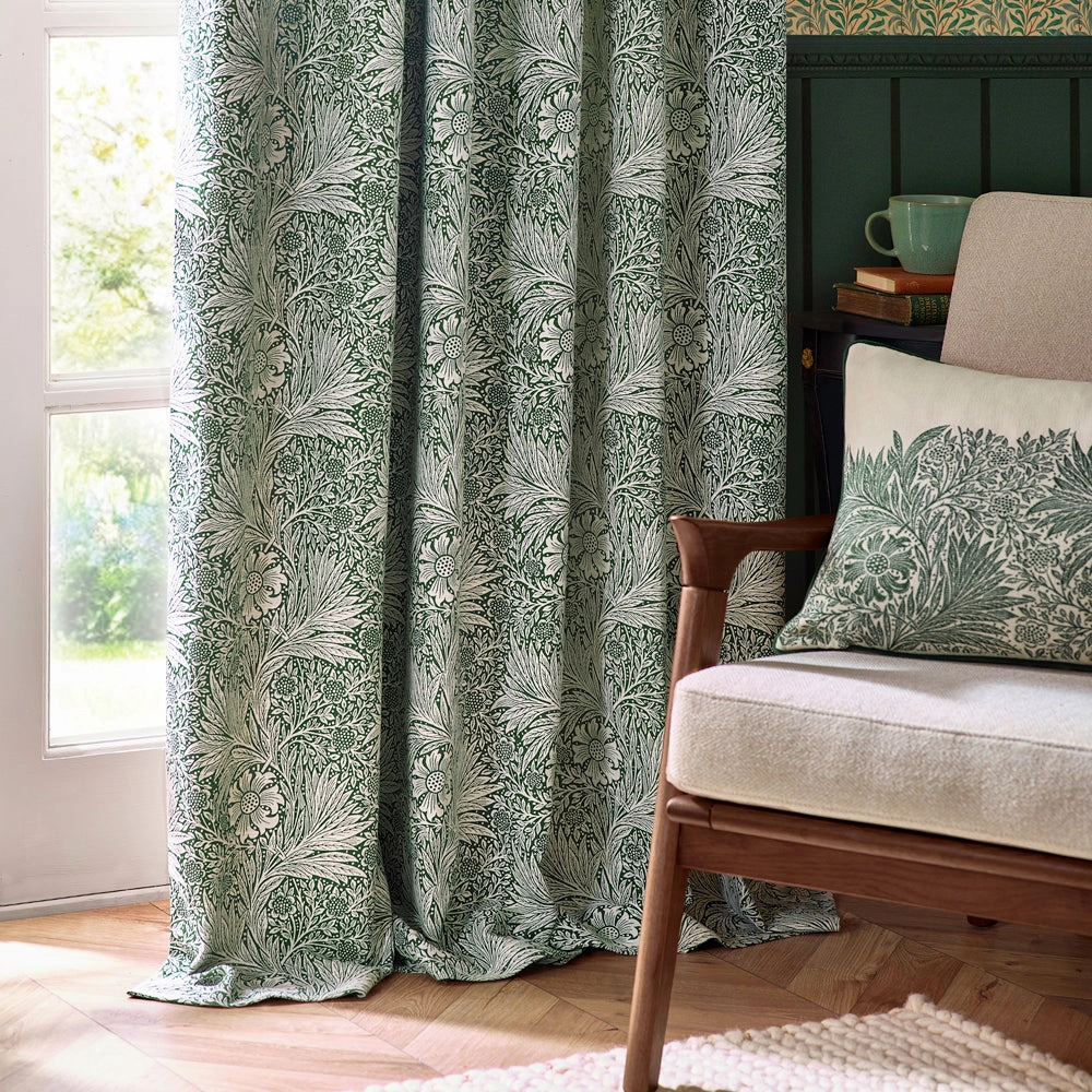 Marigold Floral Jacquard Pencil Pleat Curtains Leaf Green