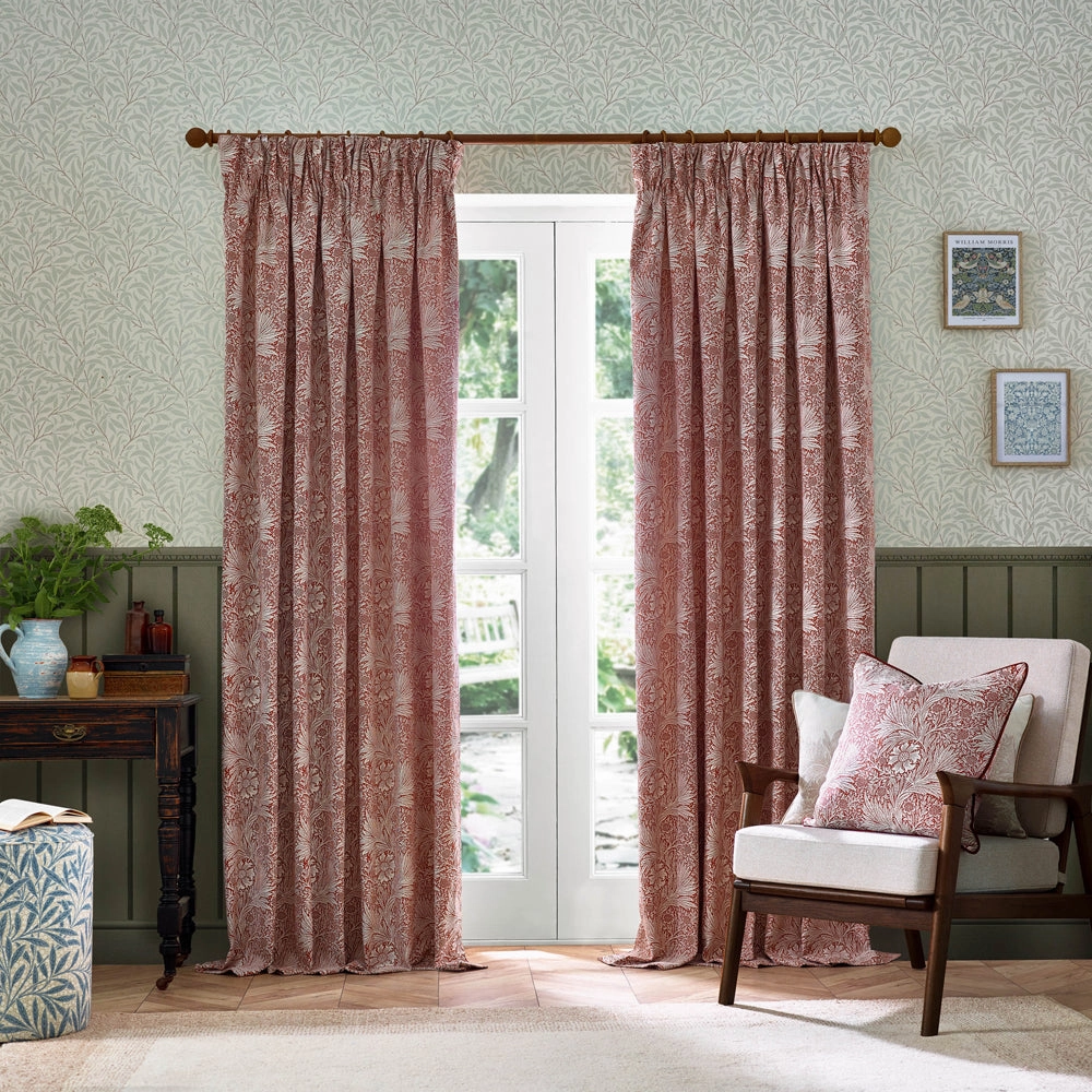 Marigold Floral Jacquard Pencil Pleat Curtains Russet