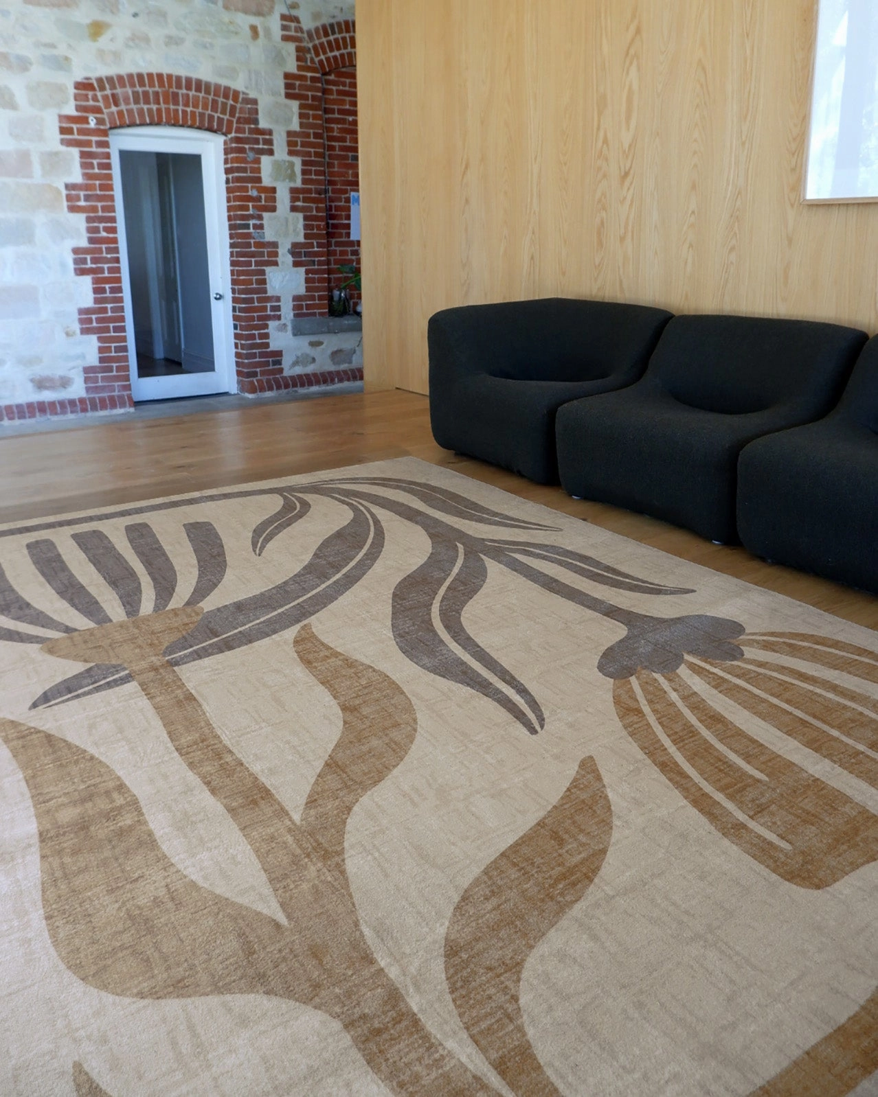 Marzon Beige and Brown Botanical Washable Rug