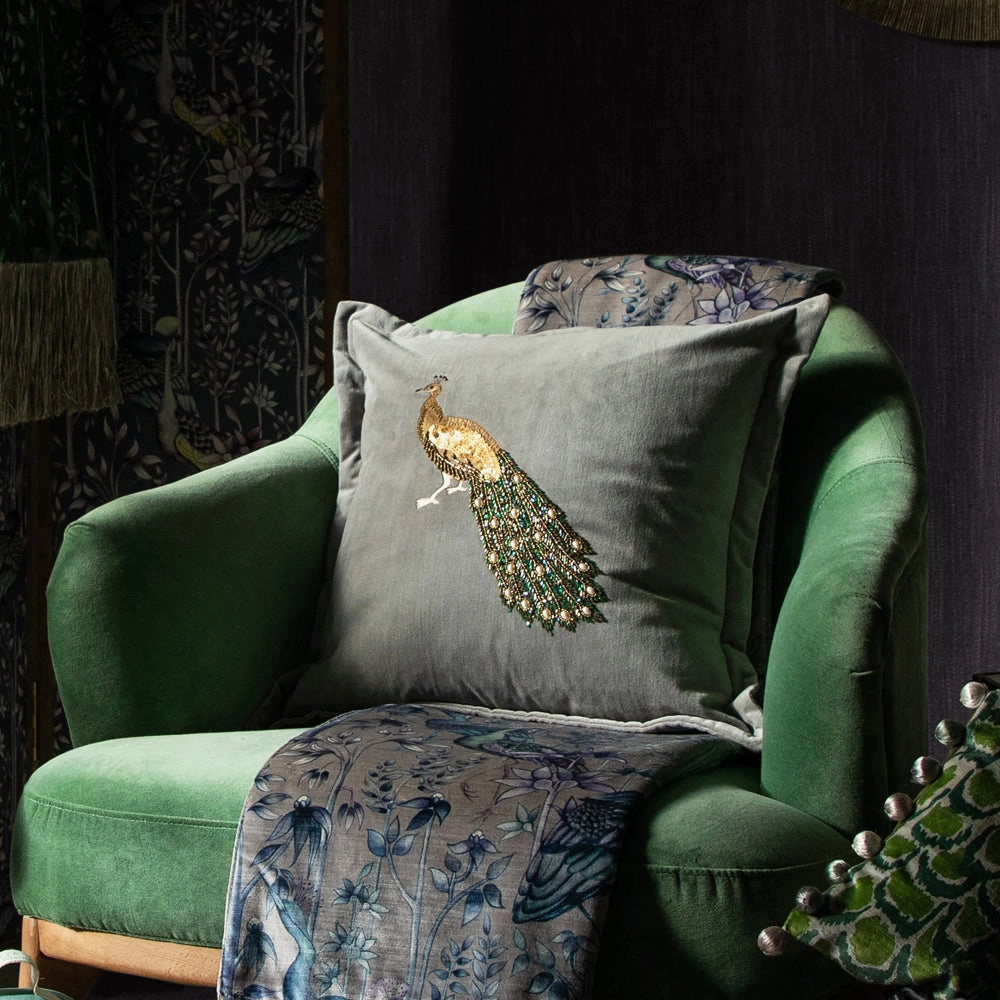 Mayura Embroidered Feather Cushion Steelhome decor ,wall decor 