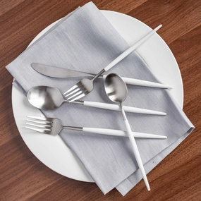 Mazzy Satin White Pom Handle 20 Piece Flatware Seteco-friendly bamboo fiber tableware set 