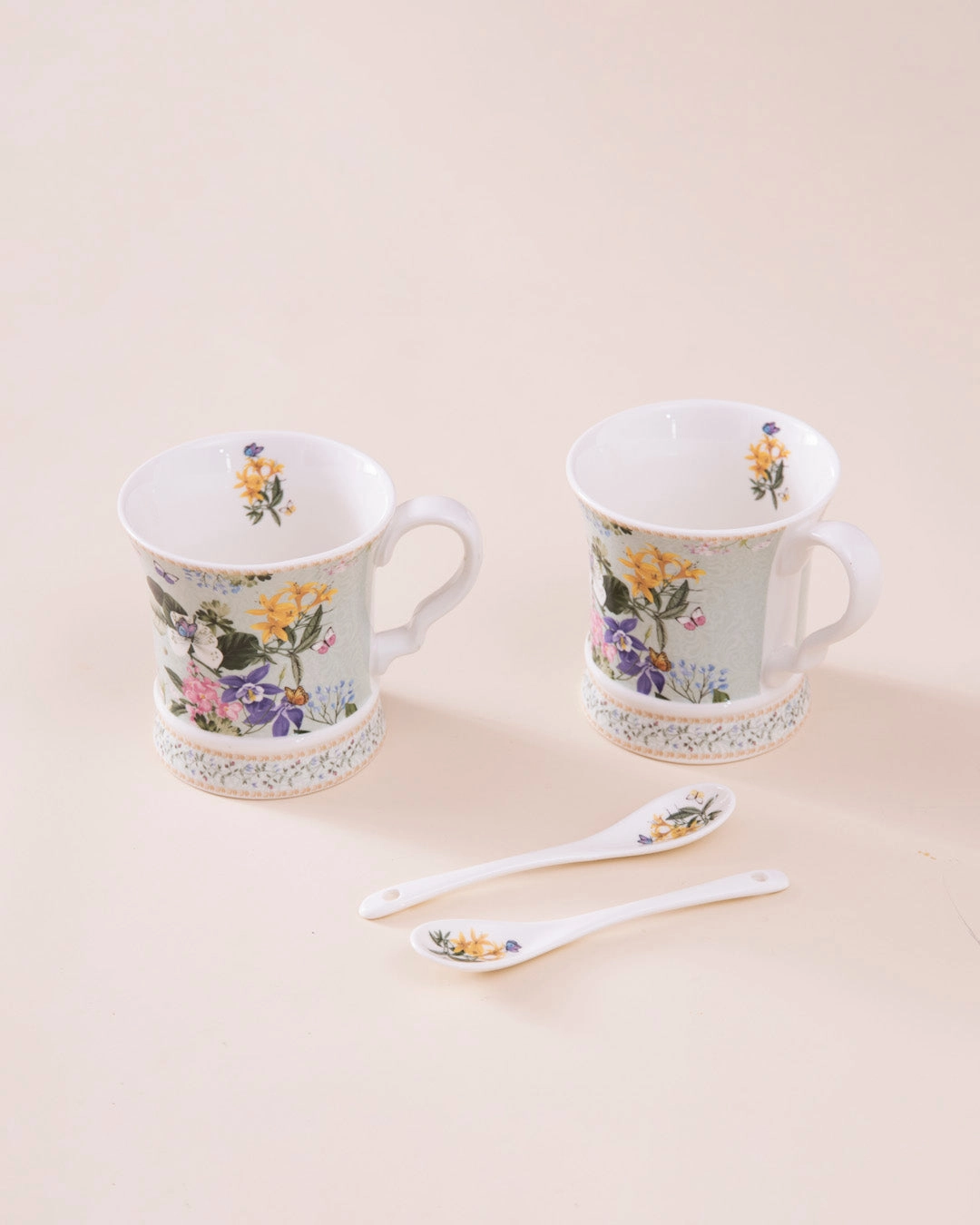 Meadow Butterfly Mug With Spoon- Set Of 2