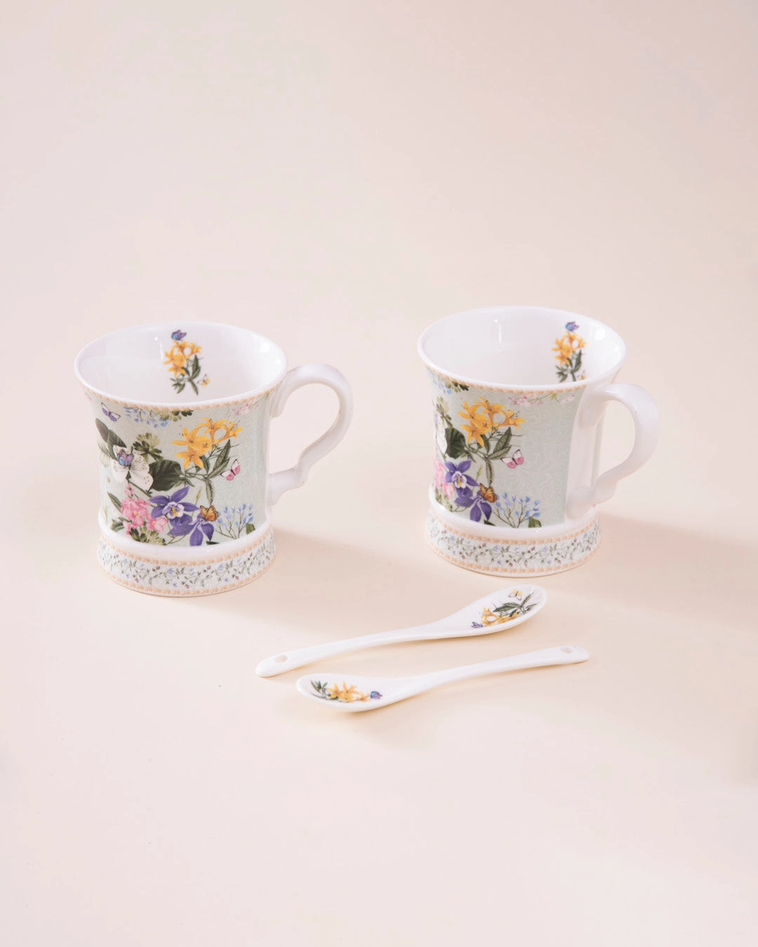 Meadow Butterfly Mug With Spoon- Set Of 2