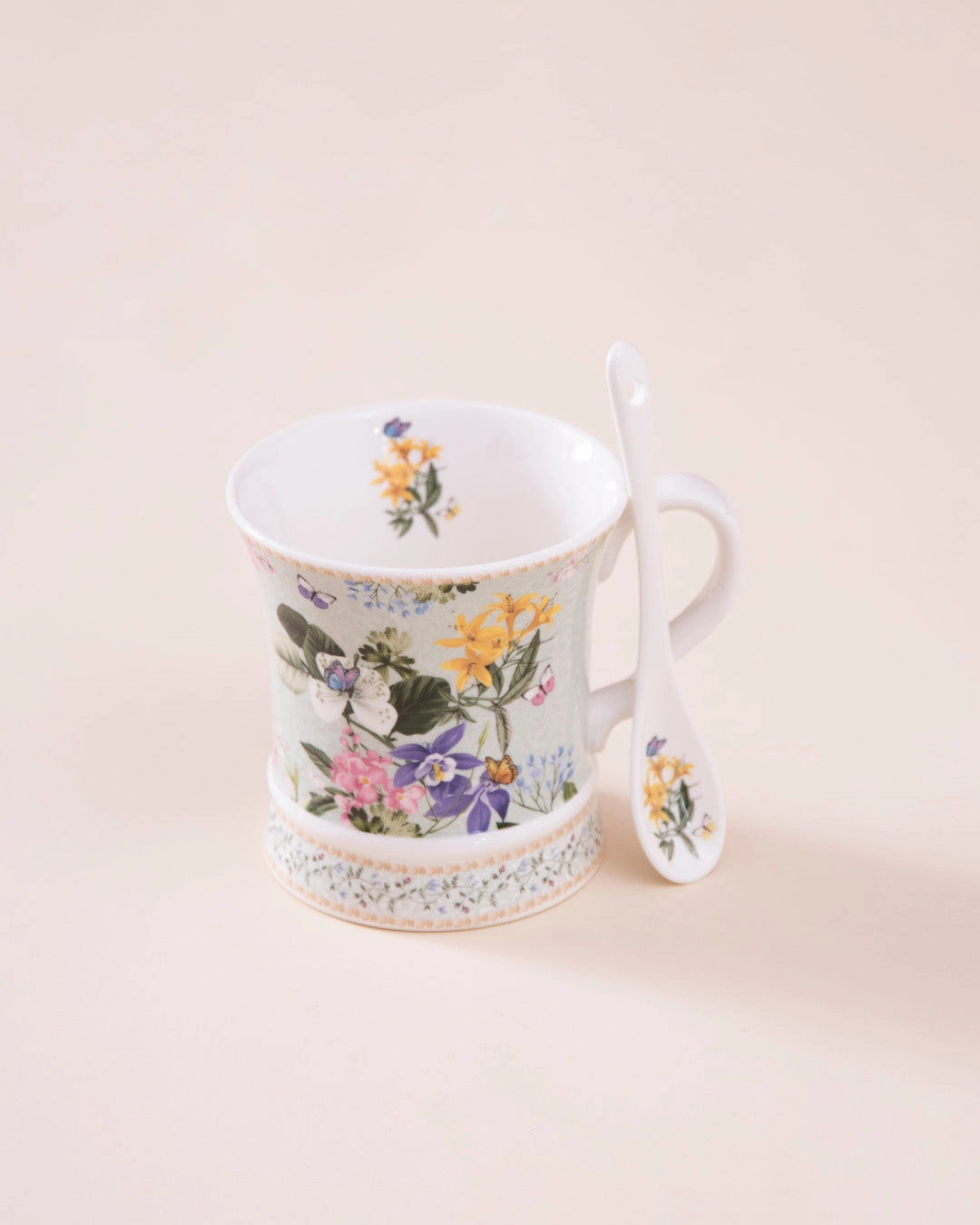 Meadow Butterfly Mug With Spoon- Set Of 2