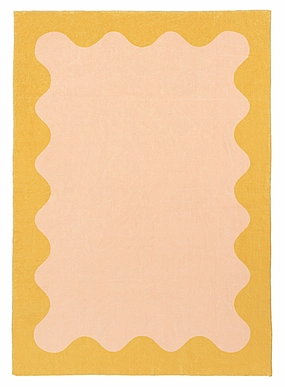 Melody Pink and Yellow Wiggle Bordered Washable Rugmodern color block patchwork rug