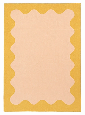 Melody Pink and Yellow Wiggle Bordered Washable Rugmodern color block patchwork rug