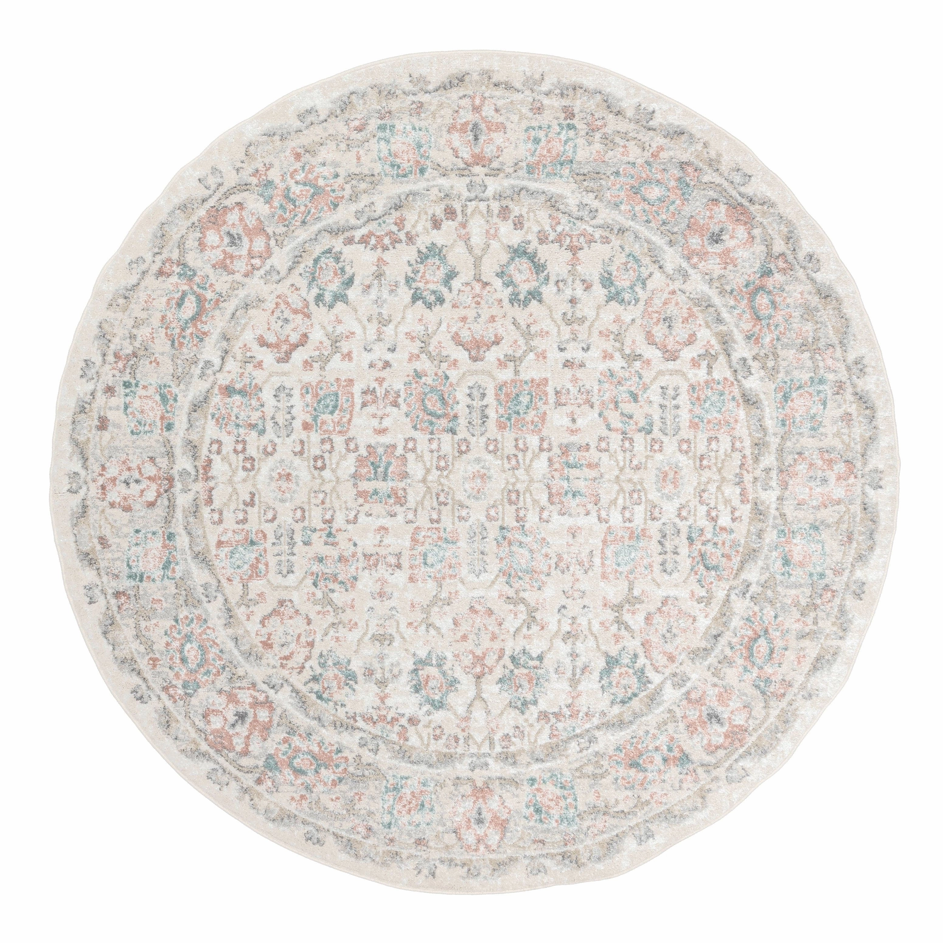 Melrose Cream and Pink Traditional Round Rugmodern color block patchwork rug