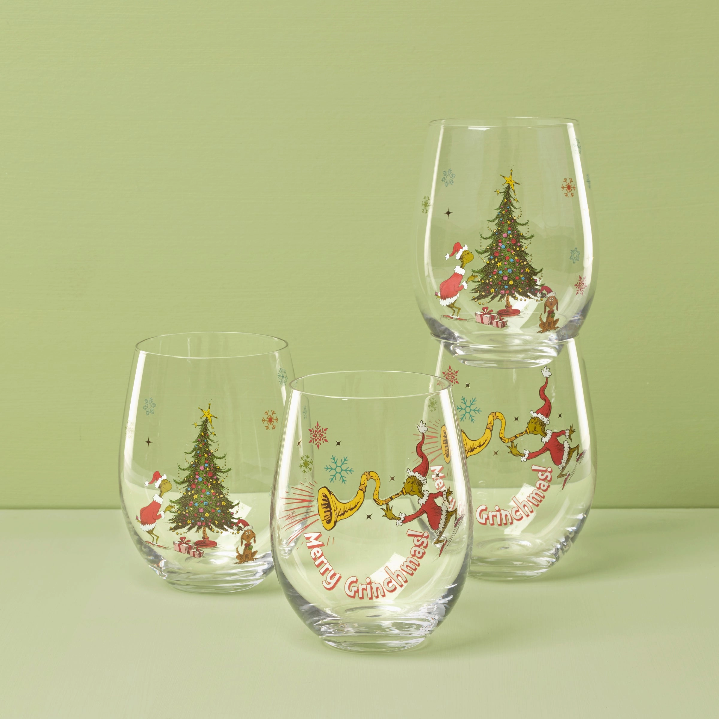 Merry Grinchmas Glass Tumblers - Set Of 4glass cups ,personalized mugs 