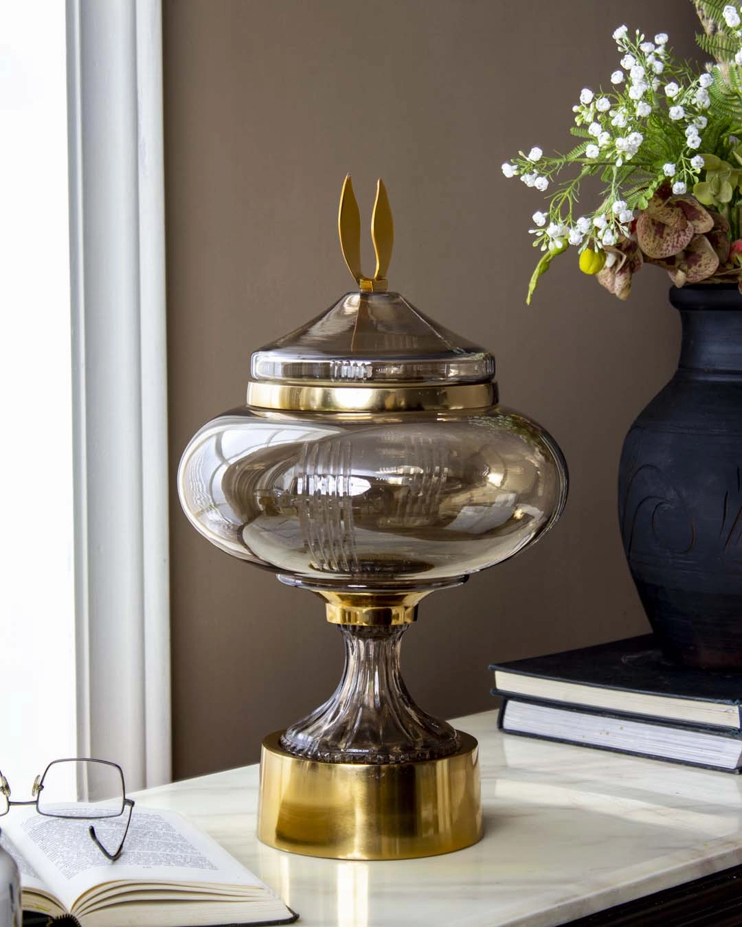 Metal Glass Candy Buffet Jar With Lid