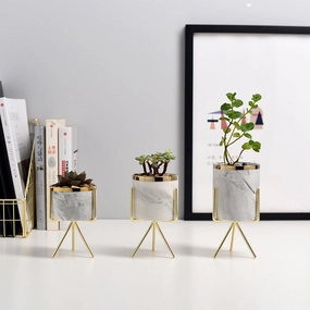 Mini Marble Pattern Planter with Gold Standhome decoration ,modern home decor 