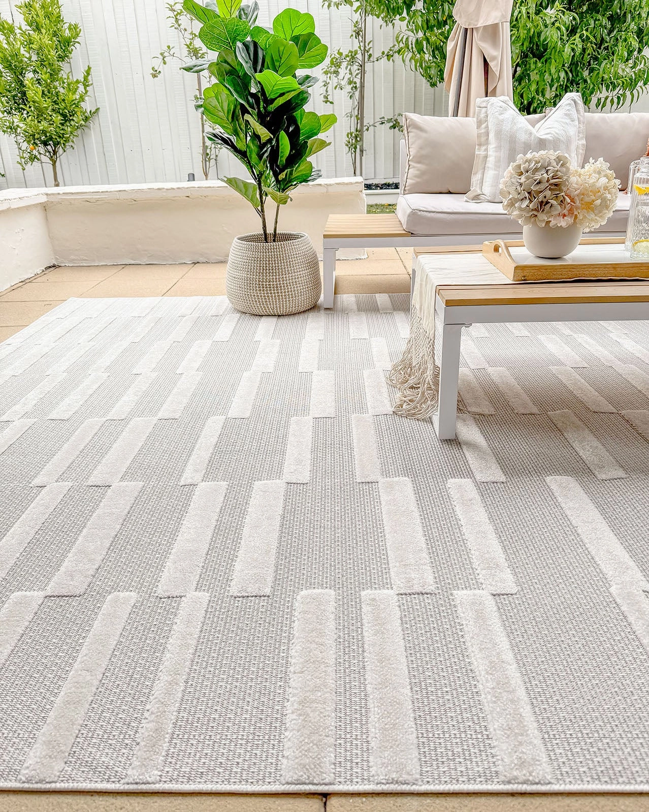 Miran Ivory Cream Striped Indoor Outdoor Rug *NO RETURNS UNLESS FAULTY