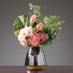 Mirrored Grey Glass Vase with Gold Basehome decoration ,modern home decor 