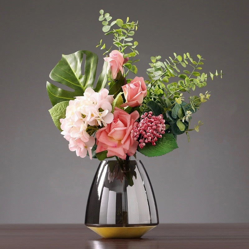 Mirrored Grey Glass Vase with Gold Basehome decoration ,modern home decor 
