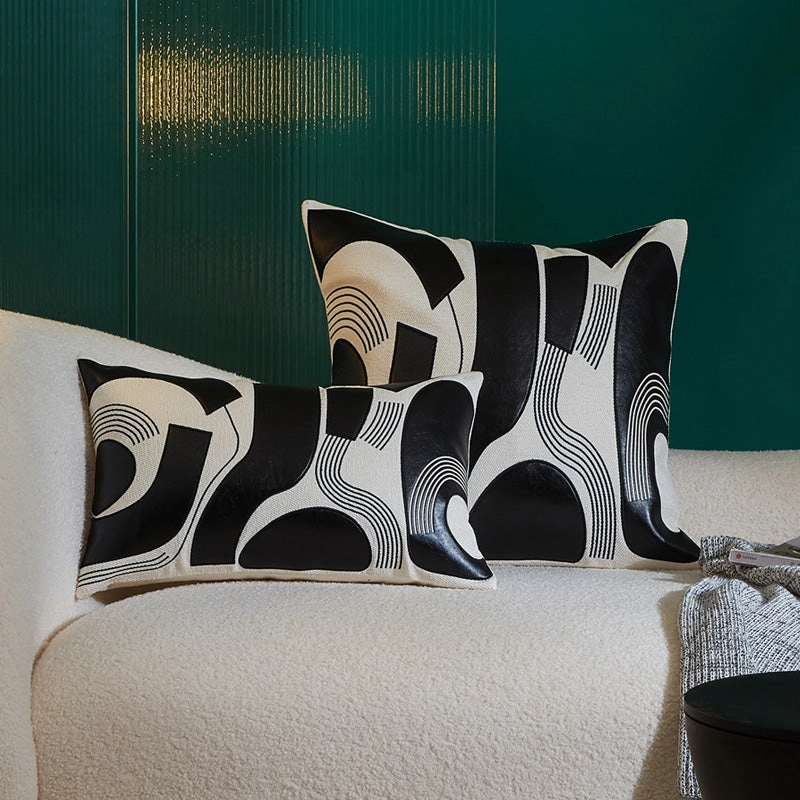Modern Applique Leather Black and White Throw Cushionhome decoration ,modern home decor 