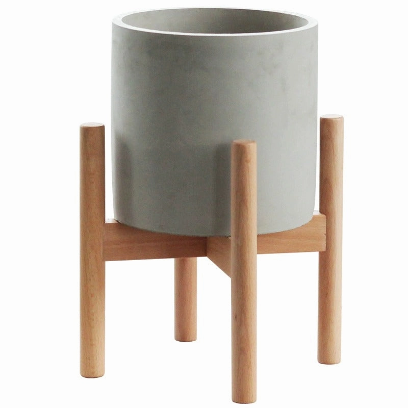Modern Concrete Plant Pot With Wood Stand