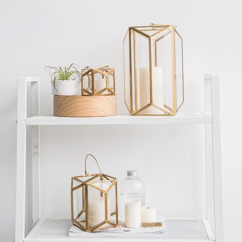 Modern Gold and Glass Geometric Lanternhome decoration ,modern home decor 