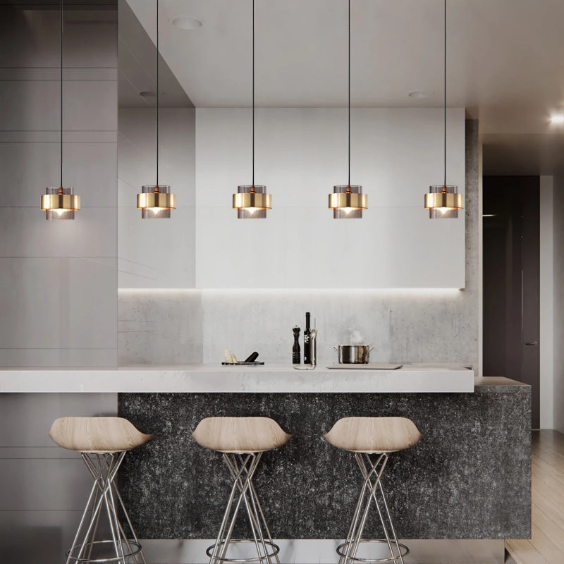 Modern Gold and Smokey Glass Pendant Light