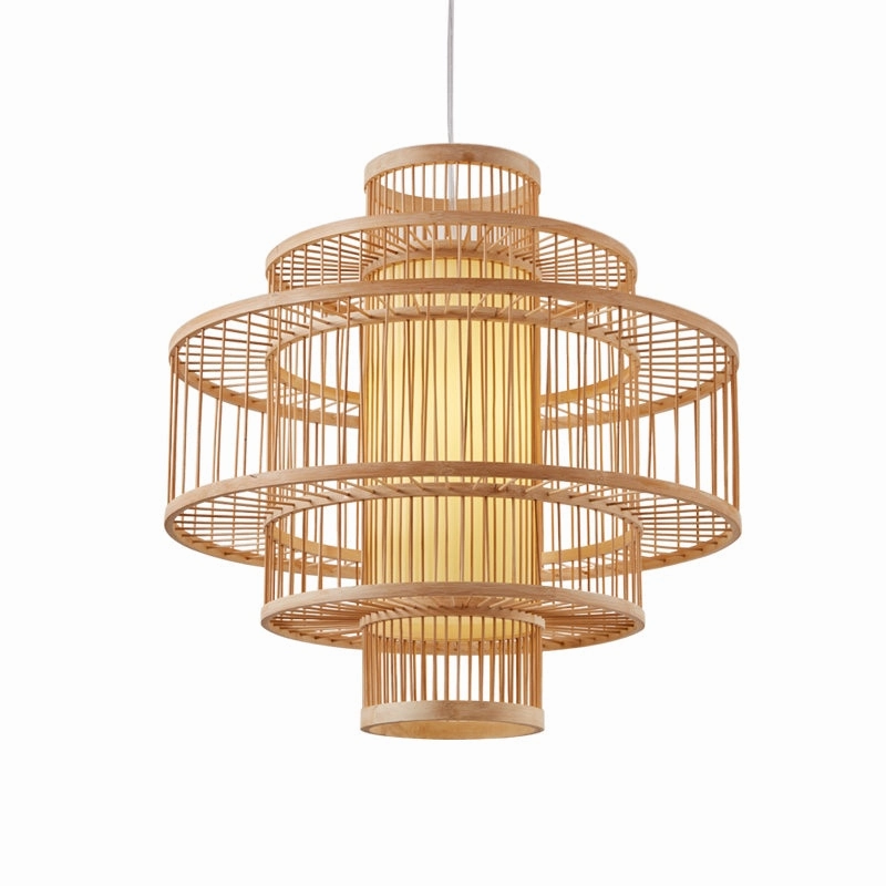 Modern Japanese Bamboo Cage Chandelier