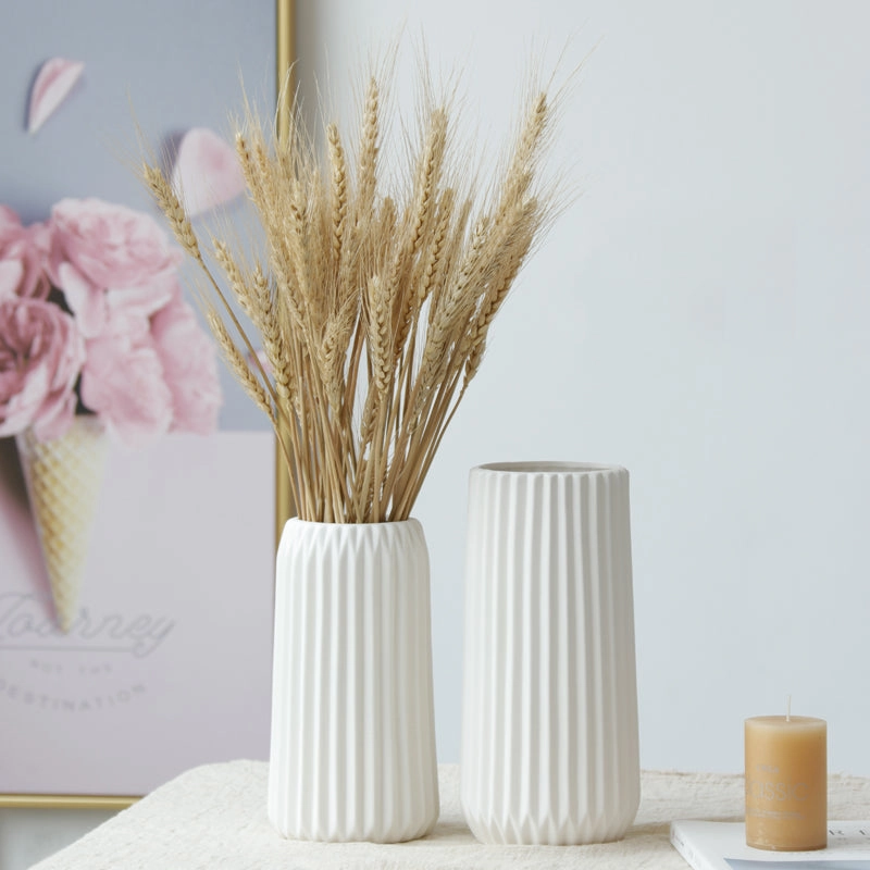 Modern Ribbed White Ceramic Vase