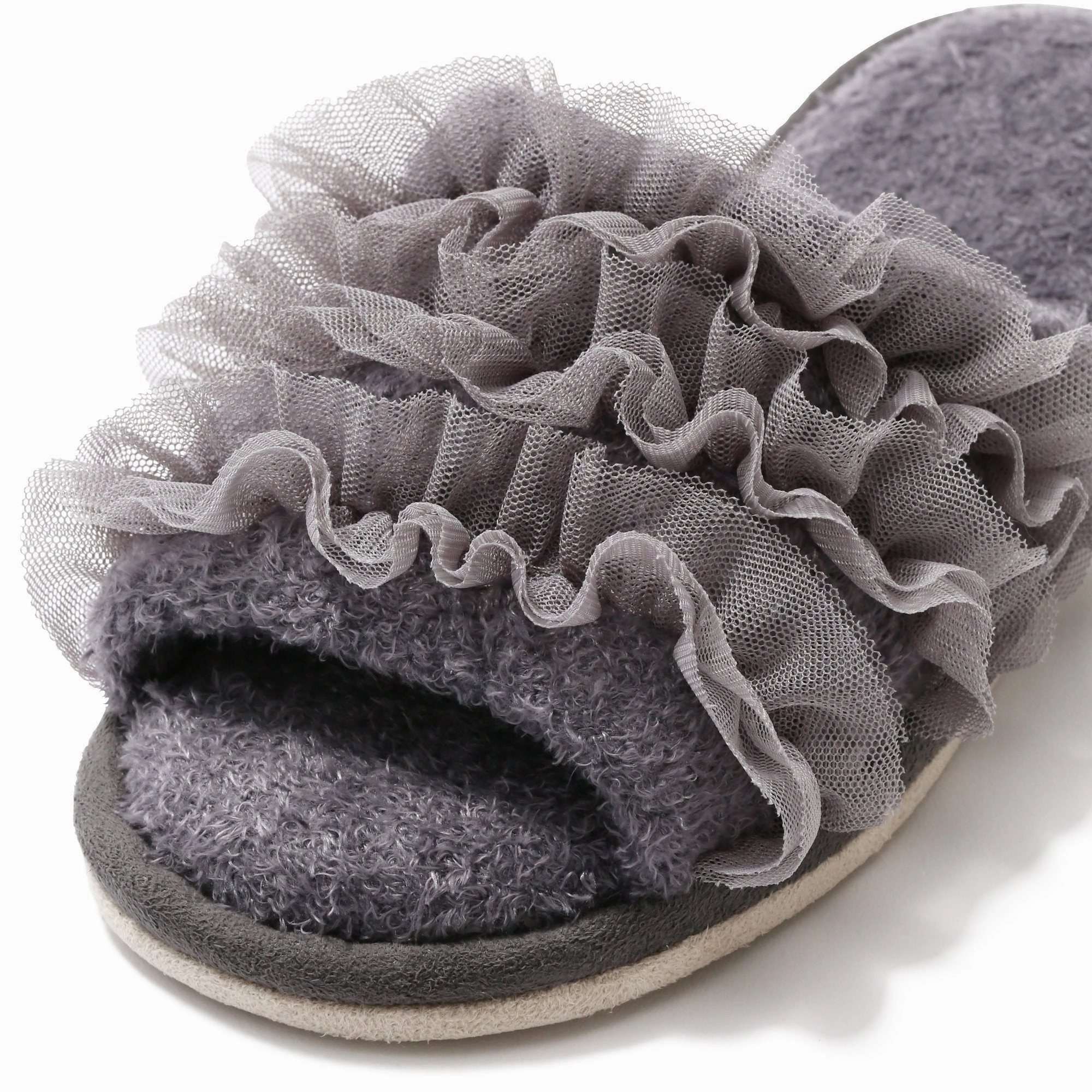 Moist Knit Frill Room Shoes Gray