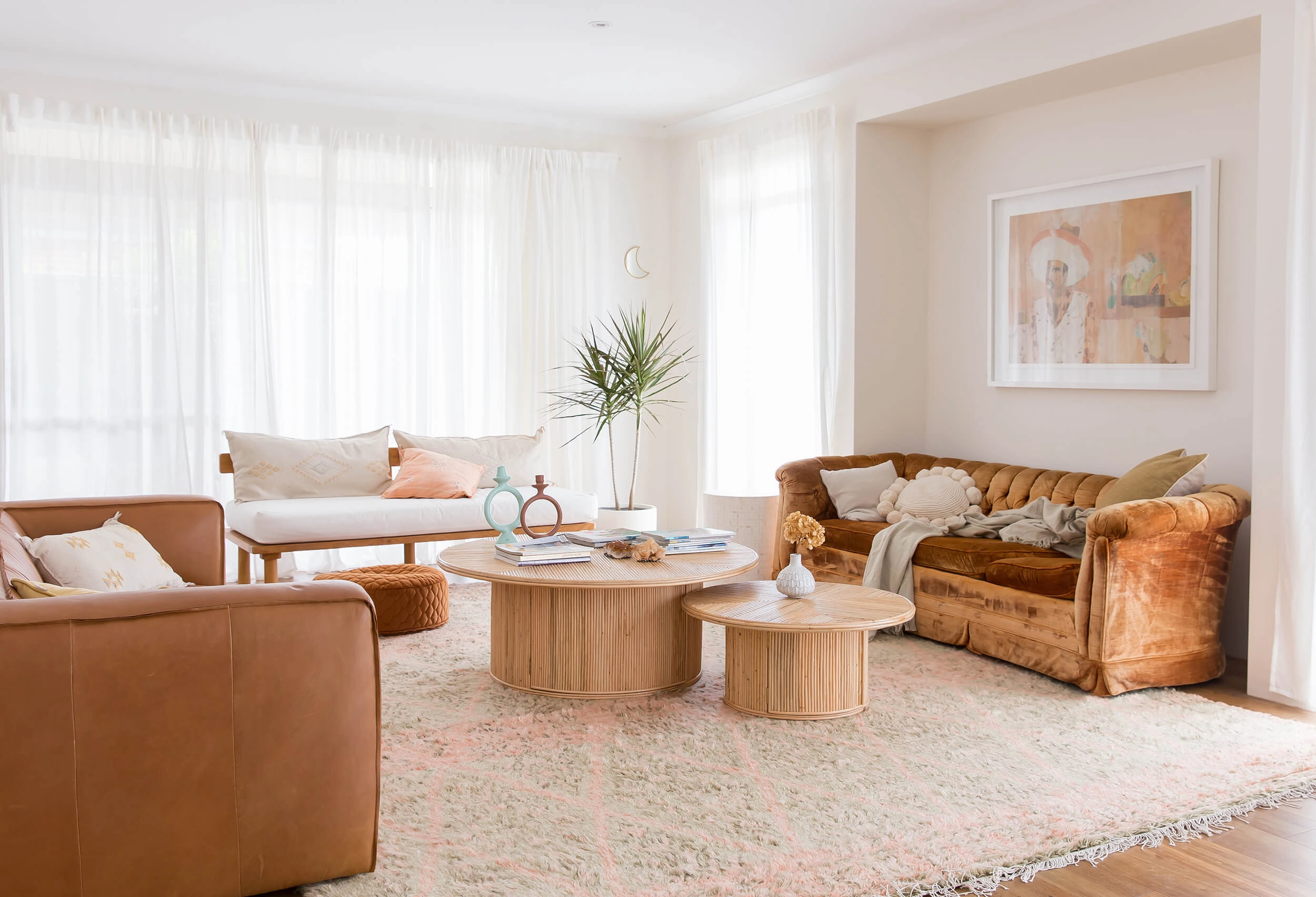 Monika Peach and Green Abstract Diamond Wool Rug