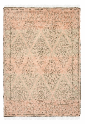 Monika Peach and Green Abstract Diamond Wool Rugmodern color block patchwork rug