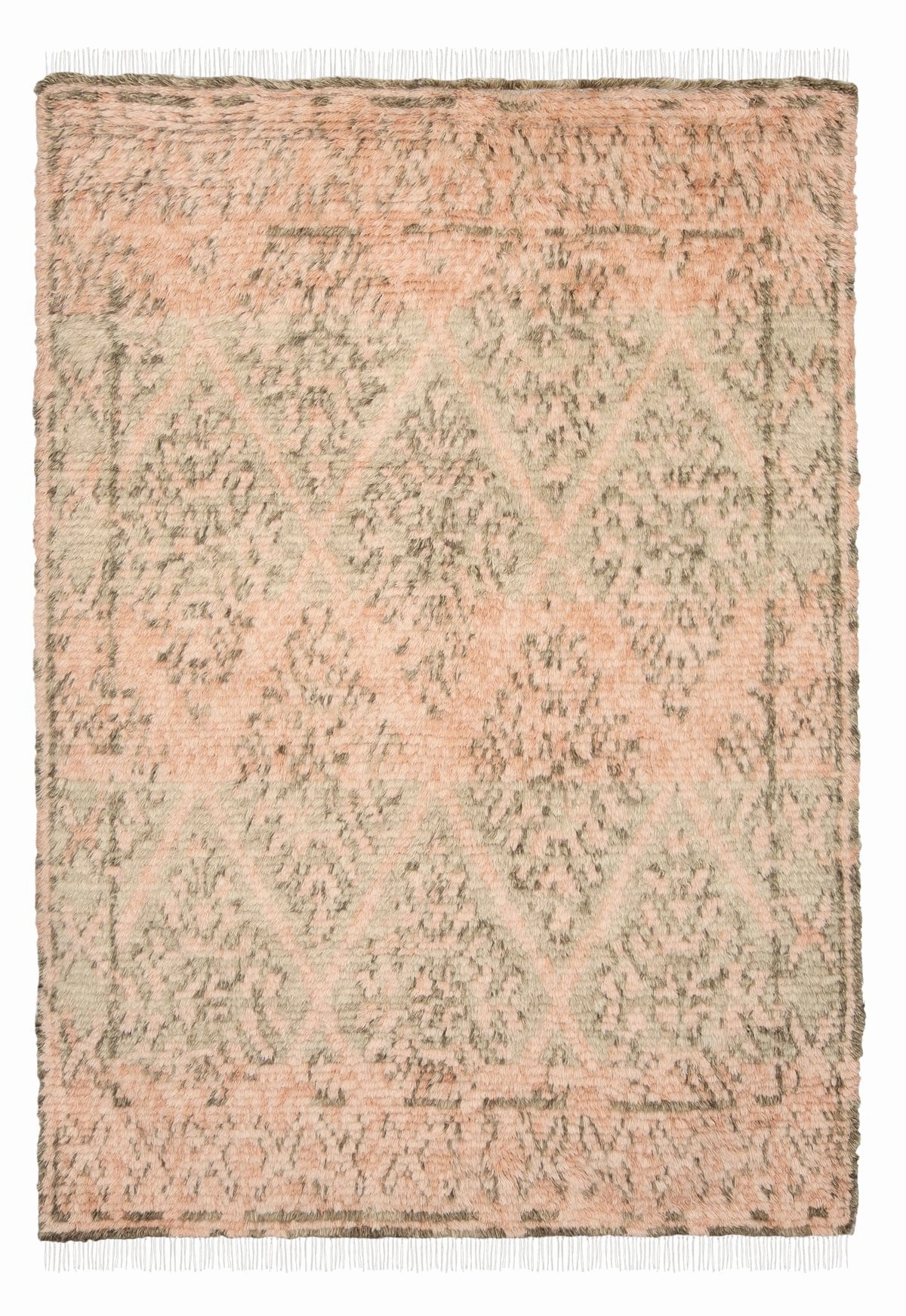 Monika Peach and Green Abstract Diamond Wool Rugmodern color block patchwork rug