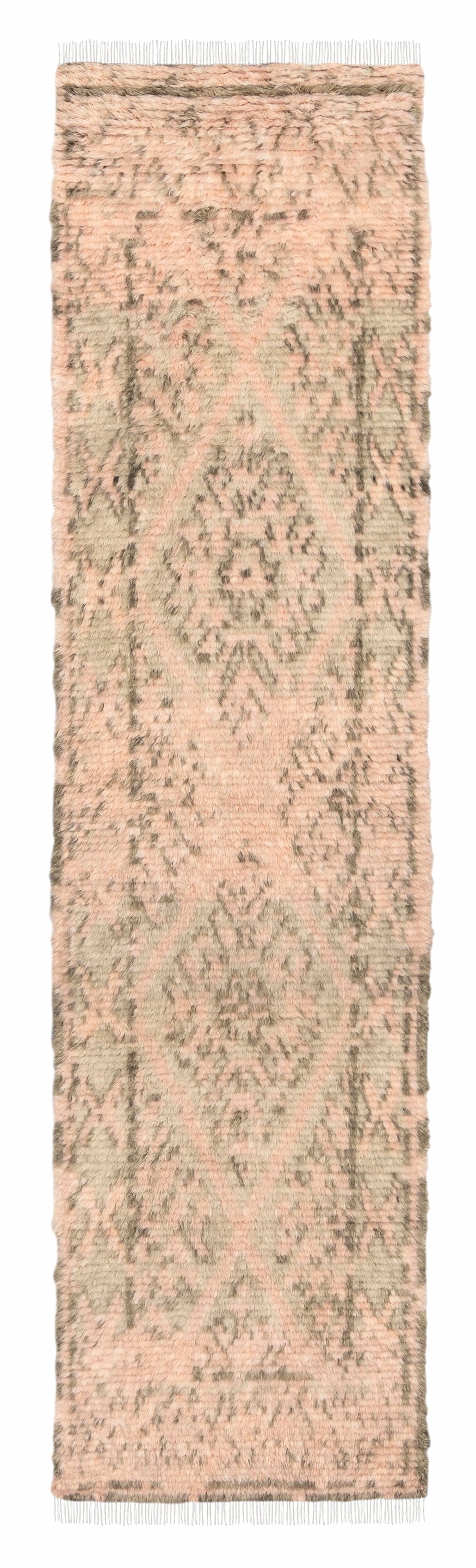 Monika Peach and Green Abstract Diamond Wool Runner Rugmodern color block patchwork rug