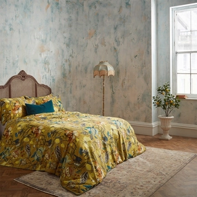 Morton Floral Printed Cotton Sateen Piped Duvet Cover Set Ochrebedding sets ,throw blankets 