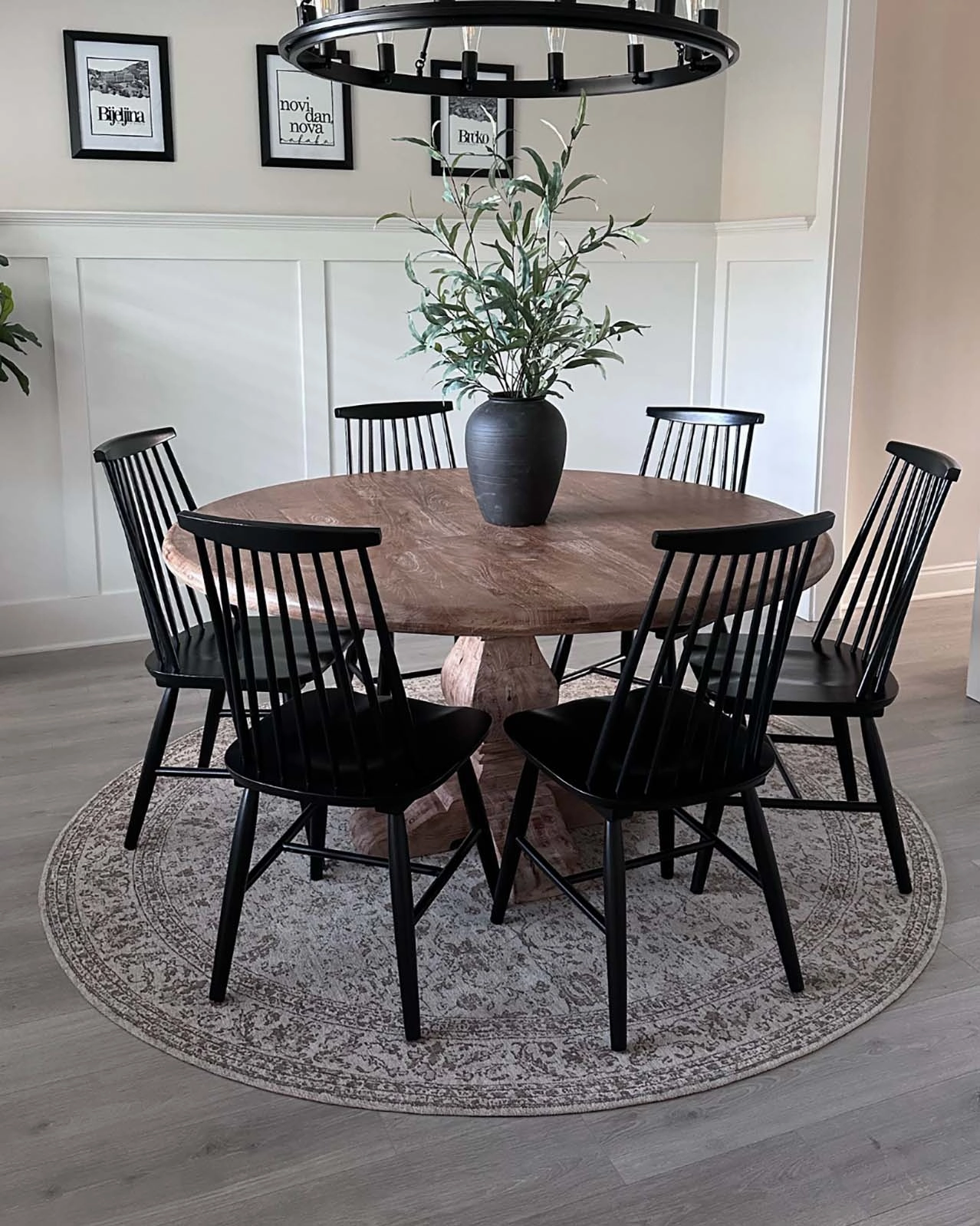 Moselle Beige and Brown Floral Distressed Round Rug